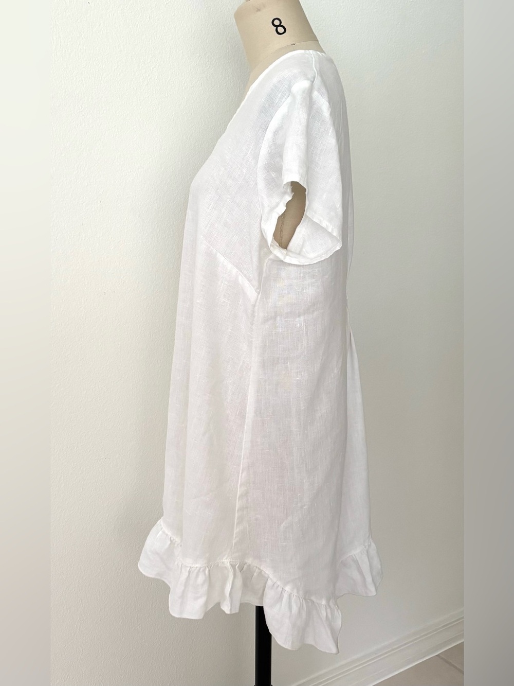 Goddess Gear Cap Sleeve Ruffle Tunic Creamy-White Linen Cottagecore Lagenlook L